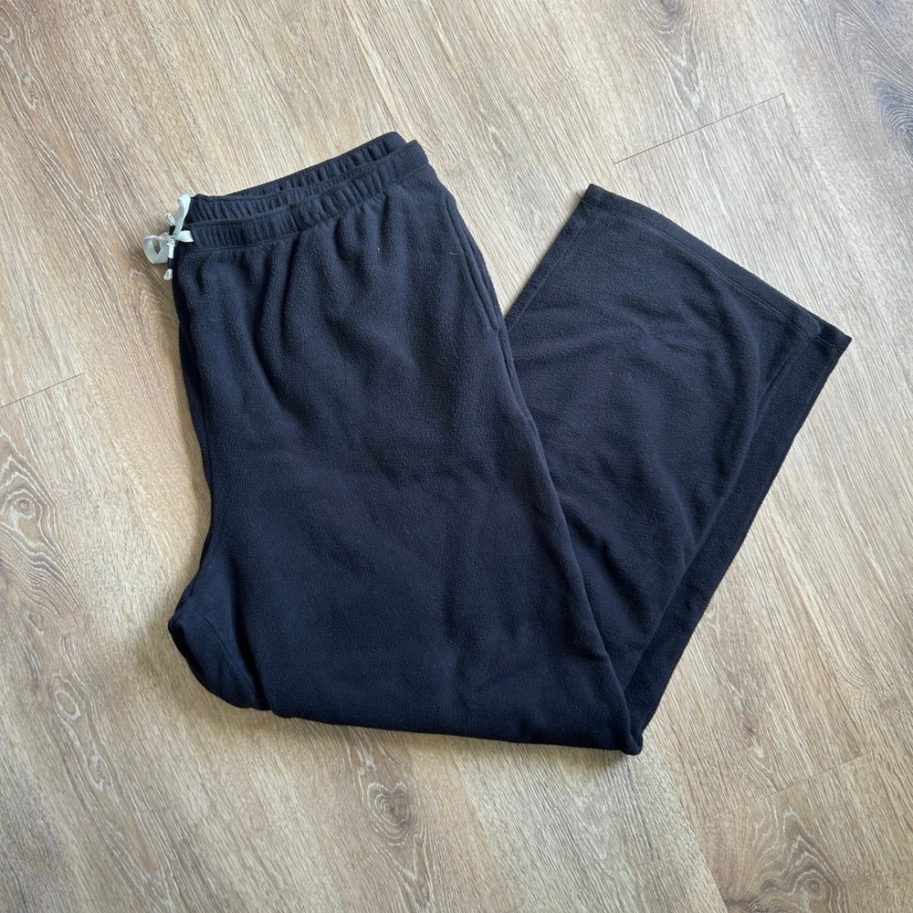 Cuddl Duds Fleece Lounge Pants Women's 1X Black Wide Leg Drawstring